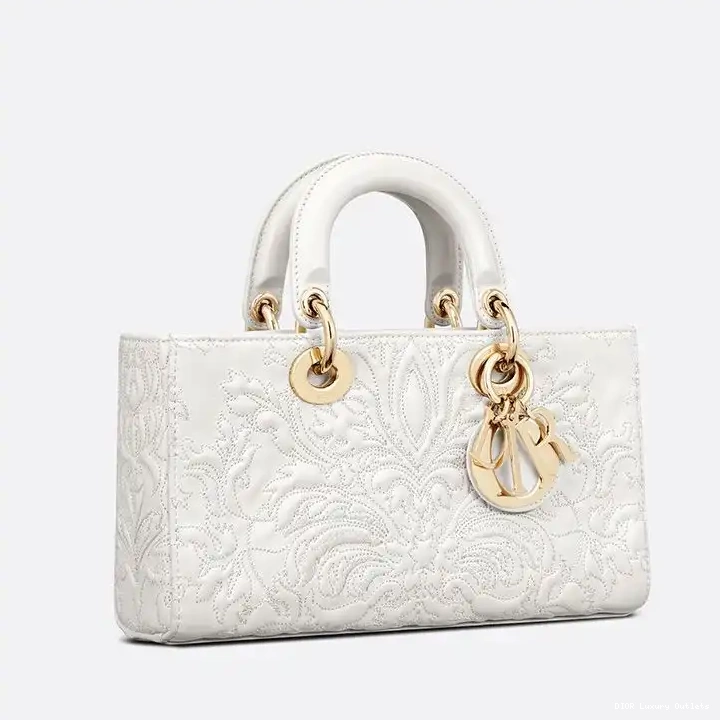 White Quilted-Effect Ornamental Lady Medium Lambskin Motif D-Joy Bag 0606 Luxury
